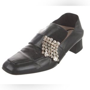 Stuart Weitzman Black Loafers with Rhinestone Detail